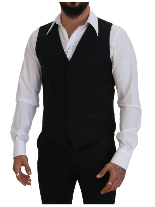 Vests Elegant Black Single-Breasted Dress Vest 770,00 € 8058990110393 | Planet-Deluxe