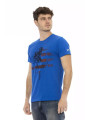 T-Shirts Elegant Blue Short Sleeve Tee with Front Print 60,00 € 8056641271103 | Planet-Deluxe