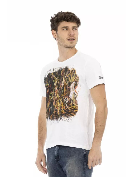 T-Shirts Elegant White Round Neck Tee with Front Print 60,00 € 8056641271936 | Planet-Deluxe