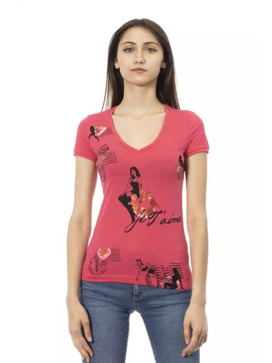 Tops & T-Shirts V-Neck Cotton Blend Tee with Chic Front Print 60,00 € 8055358422334 | Planet-Deluxe