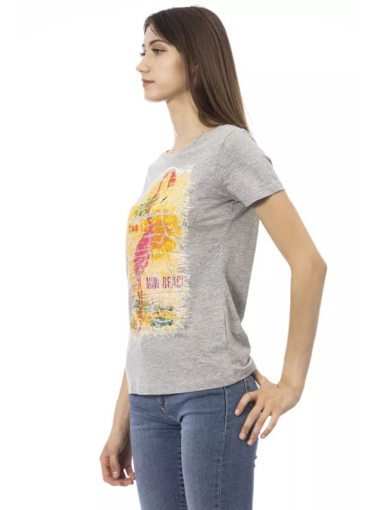 Tops & T-Shirts Chic Gray Cotton Blend Tee with Artistic Print 60,00 € 8056641251730 | Planet-Deluxe