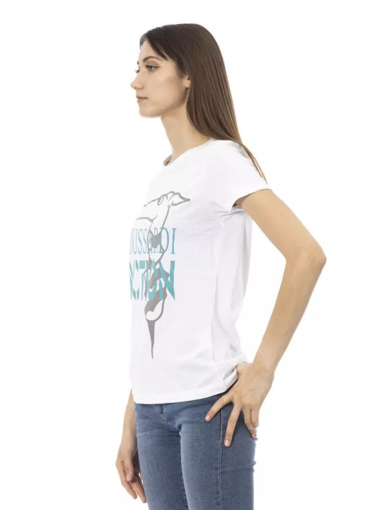 Tops & T-Shirts Chic White Printed Tee: Summer Wardrobe Essential 60,00 € 8056641249713 | Planet-Deluxe