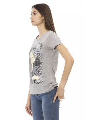 Tops & T-Shirts Chic Gray Round Neck Cotton Tee with Print 60,00 € 8056641250825 | Planet-Deluxe