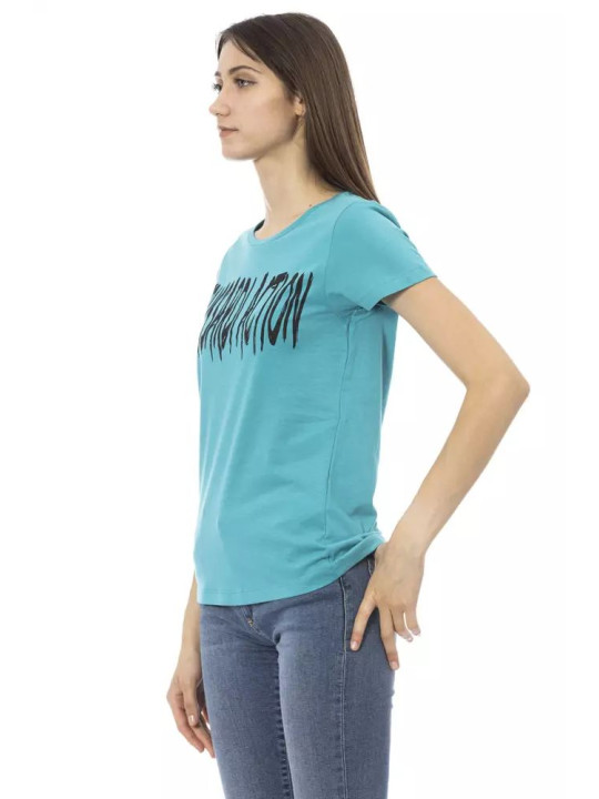 Tops & T-Shirts Chic Light Blue Short Sleeve Tee with Front Print 60,00 € 8056641249638 | Planet-Deluxe