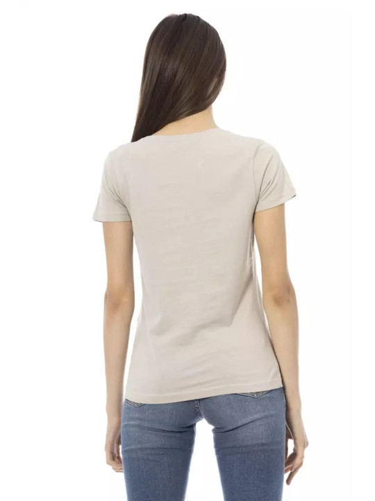 Tops & T-Shirts Elegant Beige Printed Tee for the Stylish Woman 60,00 € 8056641250153 | Planet-Deluxe