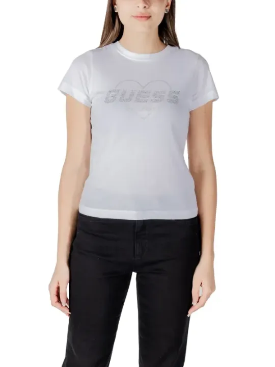 "Guess Active T-Shirts im Sale | Guess Active Damen T-Shirt Weiß Frühling/Sommer Strassdetails online kaufen"|Planet-Deluxe