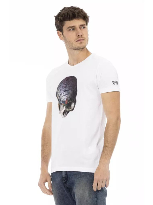 T-Shirts Sleek White Round Neck Tee with Front Print 60,00 € 8056641262392 | Planet-Deluxe