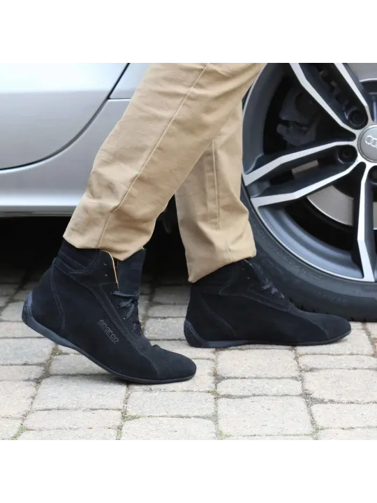Schwarze Sparco Rennfahrerschuhe aus Leder