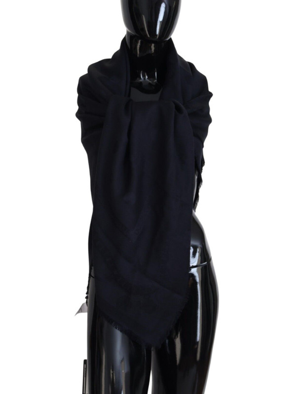 Scarves Elegant Silk-Wool Fringed Scarf in Dark Blue 560,00 € 8057001953554 | Planet-Deluxe