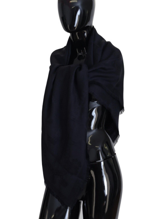 Scarves Elegant Silk-Wool Fringed Scarf in Dark Blue 560,00 € 8057001953554 | Planet-Deluxe