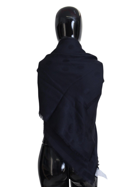 Scarves Elegant Silk-Wool Fringed Scarf in Dark Blue 560,00 € 8057001953554 | Planet-Deluxe