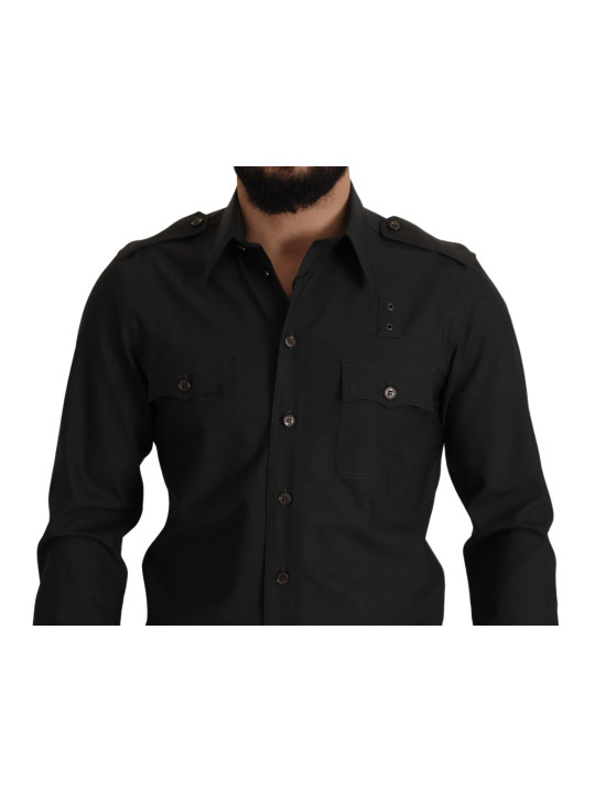 Shirts Elegant Slim Fit Dark Green Cotton Shirt 560,00 € 8058301884012 | Planet-Deluxe