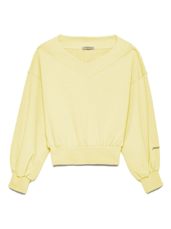 Sweaters Chic Yellow V-Neck Cotton Sweatshirt 110,00 € 8059975283828 | Planet-Deluxe