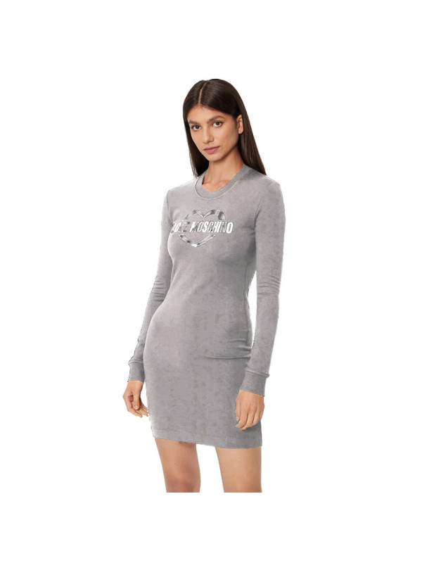 Dresses Chic Gray Cotton Blend Dress with Logo Detail 210,00 € 8055204726906 | Planet-Deluxe