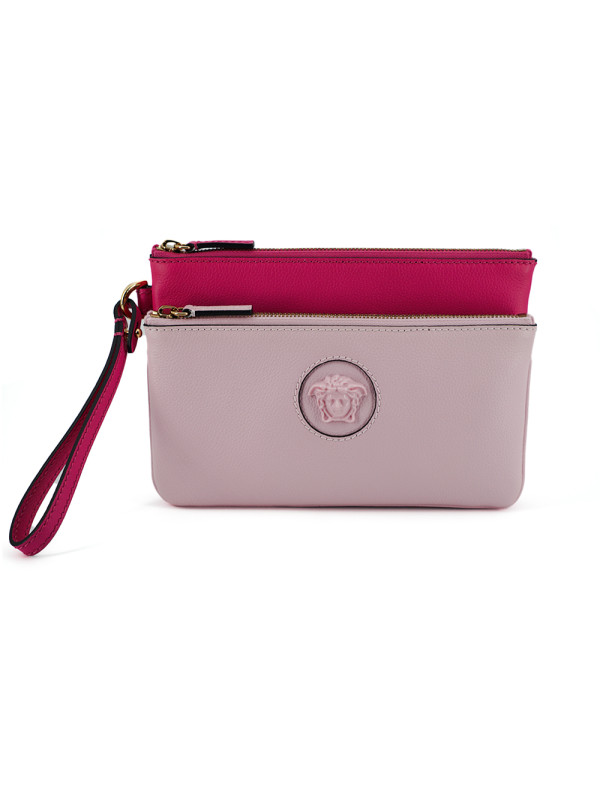 Handbags Elegant Pink Leather Pouch Clutch 910,00 € 8052045277659 | Planet-Deluxe