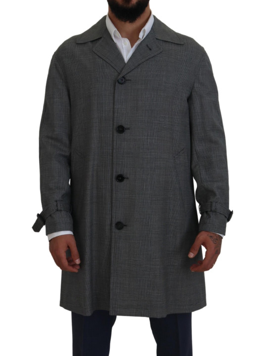 Jackets Elegant Gray Plaid Trench Coat 2.310,00 € 8054802283606 | Planet-Deluxe