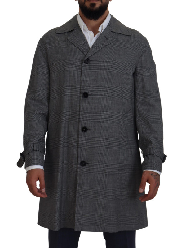 Jackets Elegant Gray Plaid Trench Coat 2.310,00 € 8054802283606 | Planet-Deluxe