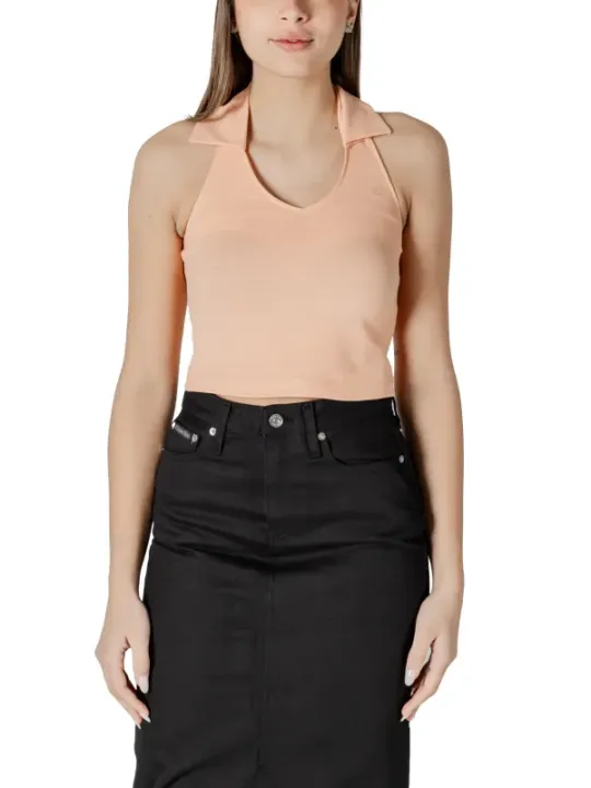 "Calvin Klein Jeans Tops im Sale | Calvin Klein Jeans Damen V-Ausschnitt Top Orange online kaufen"|Planet-Deluxe