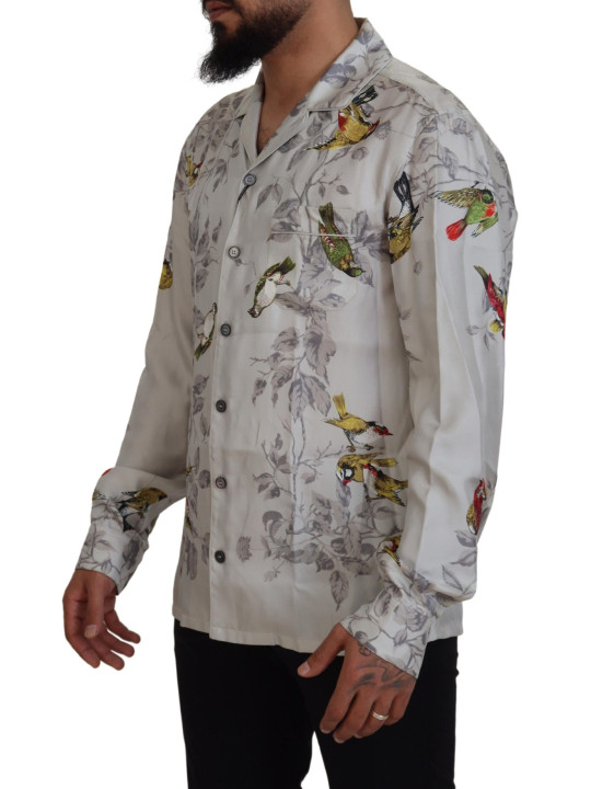 Shirts Elegant Silk Bird Print Casual Shirt 900,00 € 8052087939454 | Planet-Deluxe