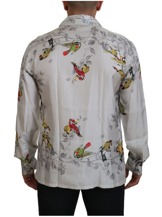 Shirts Elegant Silk Bird Print Casual Shirt 900,00 € 8052087939454 | Planet-Deluxe