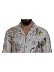 Shirts Elegant Silk Bird Print Casual Shirt 900,00 € 8052087939454 | Planet-Deluxe