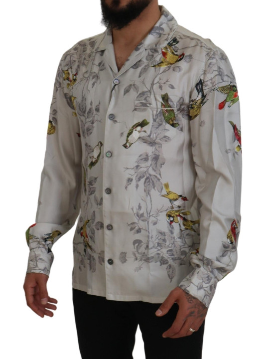 Shirts Elegant Silk Bird Print Casual Shirt 900,00 € 8052087939454 | Planet-Deluxe