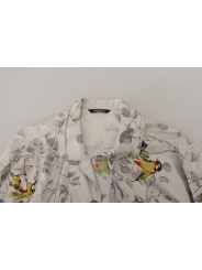 Shirts Elegant Silk Bird Print Casual Shirt 900,00 € 8052087939454 | Planet-Deluxe