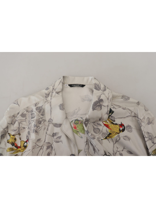 Shirts Elegant Silk Bird Print Casual Shirt 900,00 € 8052087939454 | Planet-Deluxe