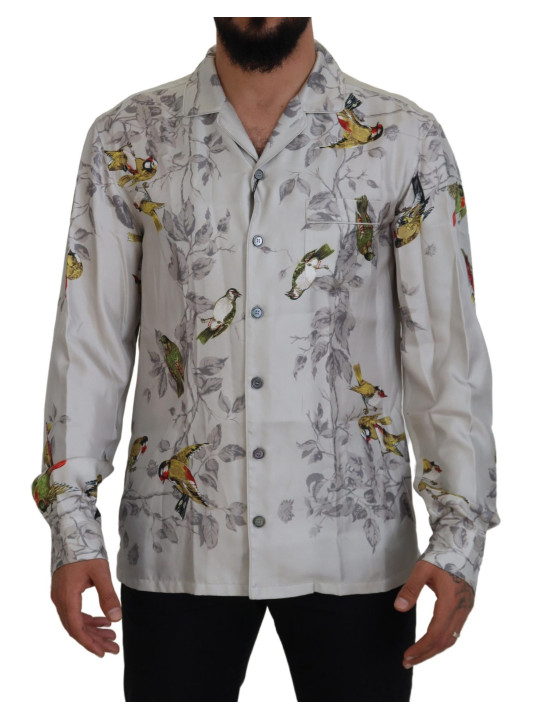 Shirts Elegant Silk Bird Print Casual Shirt 900,00 € 8052087939454 | Planet-Deluxe