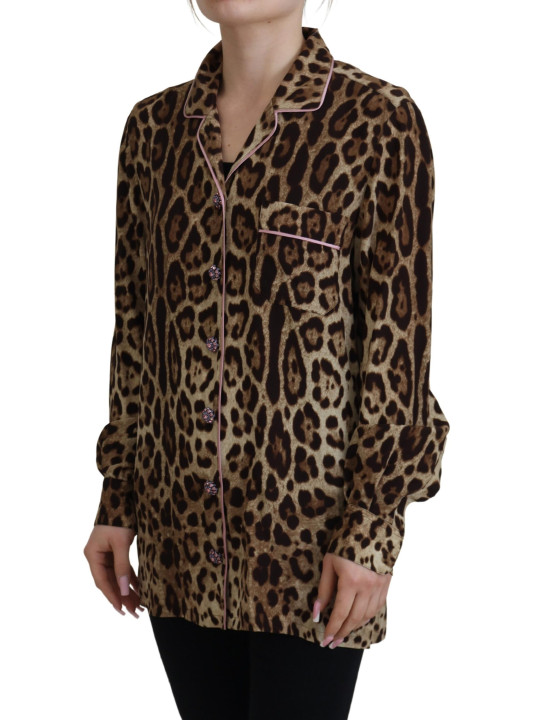 Tops & T-Shirts Elegant Silk Leopard Print Collared Top 2.000,00 € 8057001430550 | Planet-Deluxe