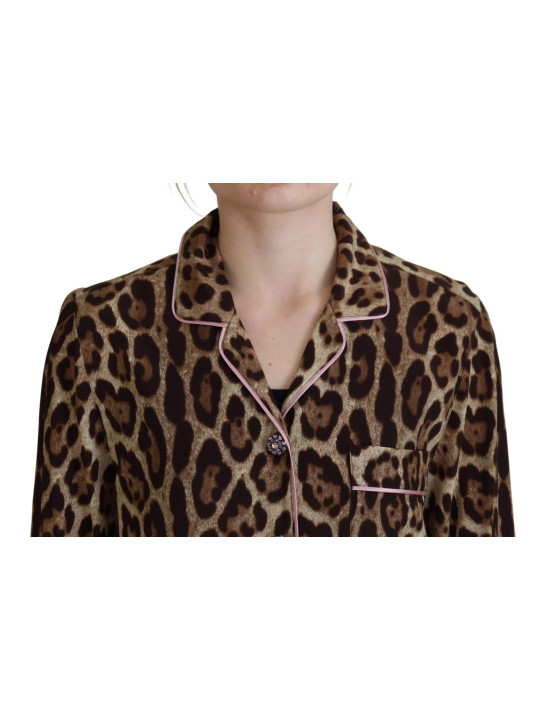 Tops & T-Shirts Elegant Silk Leopard Print Collared Top 2.000,00 € 8057001430550 | Planet-Deluxe