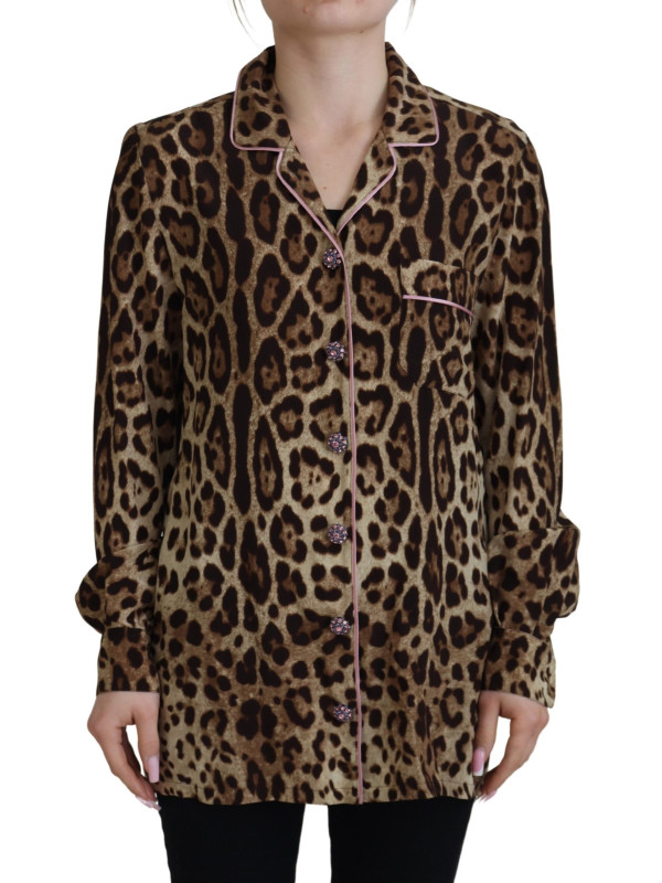 Tops & T-Shirts Elegant Silk Leopard Print Collared Top 2.000,00 € 8057001430550 | Planet-Deluxe