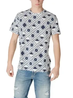 Antony Morato Herren T-Shirt Blau-Weiß Geometrisch Baumwolle