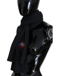 Scarves Elegant Black Wool Scarf Wrap 830,00 € 8058301886610 | Planet-Deluxe