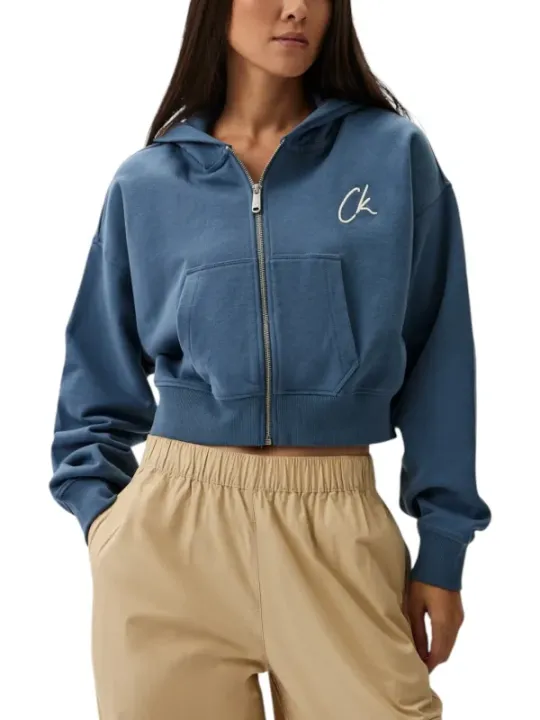 "Calvin Klein Jeans Sweatshirts im Sale | Calvin Klein Jeans Damen Fleece Hoodie Azurblau online kaufen"|Planet-Deluxe
