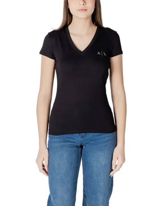 "Armani Exchange T-Shirts im Sale | Armani Exchange Schwarzes V-Neck T-Shirt Damen online kaufen"|Planet-Deluxe