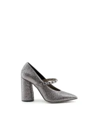 Graue, silberne Damen-Mary-Jane-Schuhe
