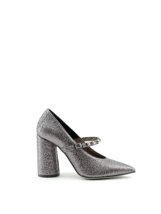 Graue, silberne Damen-Mary-Jane-Schuhe