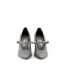 Silberne Glitzer-Riemchenschuhe mit niedrigem Absatz