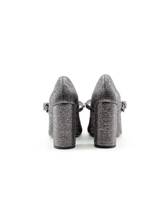 Graue Leder High Heels mit Schleife