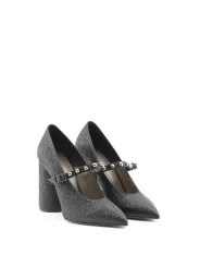 Schwarze Stiefeletten mit Nietenabsatz