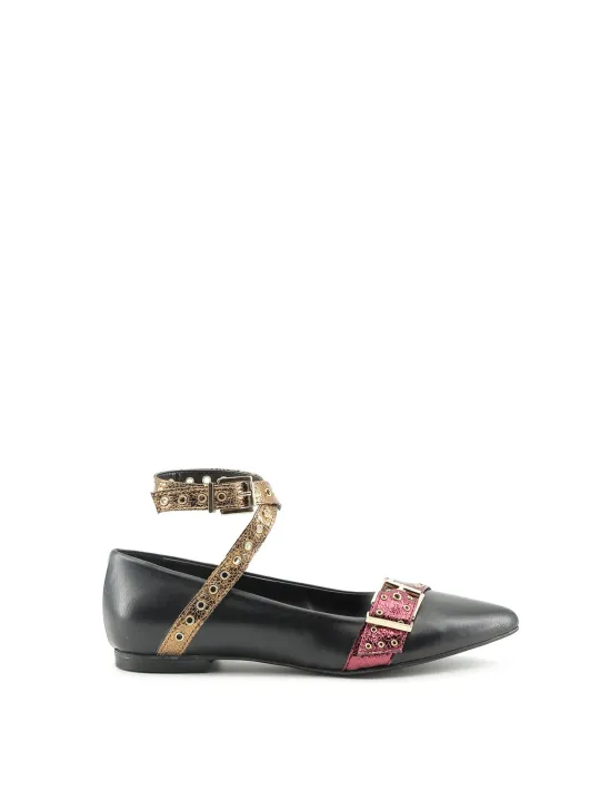 Schwarze Ballerinas mit Bronze-Akzenten