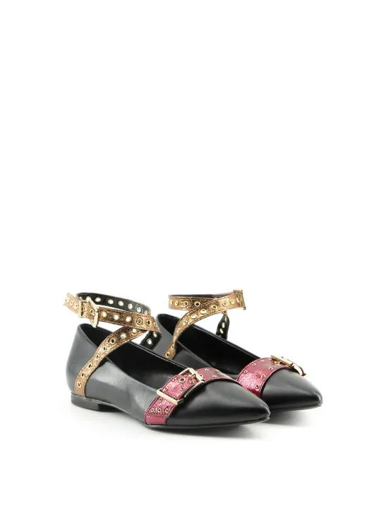 Schwarze Leder Ballerinas mit Schnalle