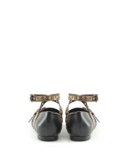Schwarze Leder Ballerinas mit Verzierungen