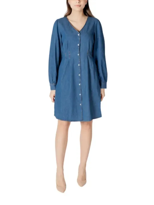 "Ichi Kleider im Sale | Ichi Azurblau V-Ausschnitt Kleid für Frühling/Sommer online kaufen"|Planet-Deluxe
