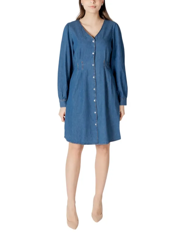"Ichi Kleider im Sale | Ichi Azurblau V-Ausschnitt Kleid für Frühling/Sommer online kaufen"|Planet-Deluxe