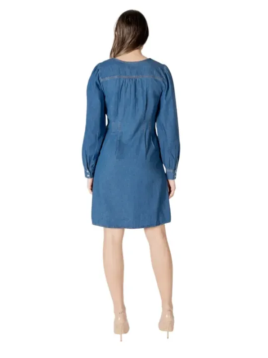 "Ichi Kleider im Sale | Ichi Azurblau V-Ausschnitt Kleid für Frühling/Sommer online kaufen"|Planet-Deluxe