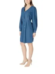 "Ichi Kleider im Sale | Ichi Azurblau V-Ausschnitt Kleid für Frühling/Sommer online kaufen"|Planet-Deluxe