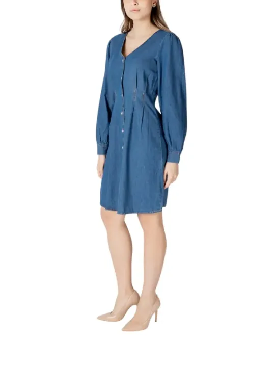"Ichi Kleider im Sale | Ichi Azurblau V-Ausschnitt Kleid für Frühling/Sommer online kaufen"|Planet-Deluxe