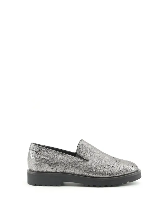 Silberne Lochmuster-Loafer aus Italien